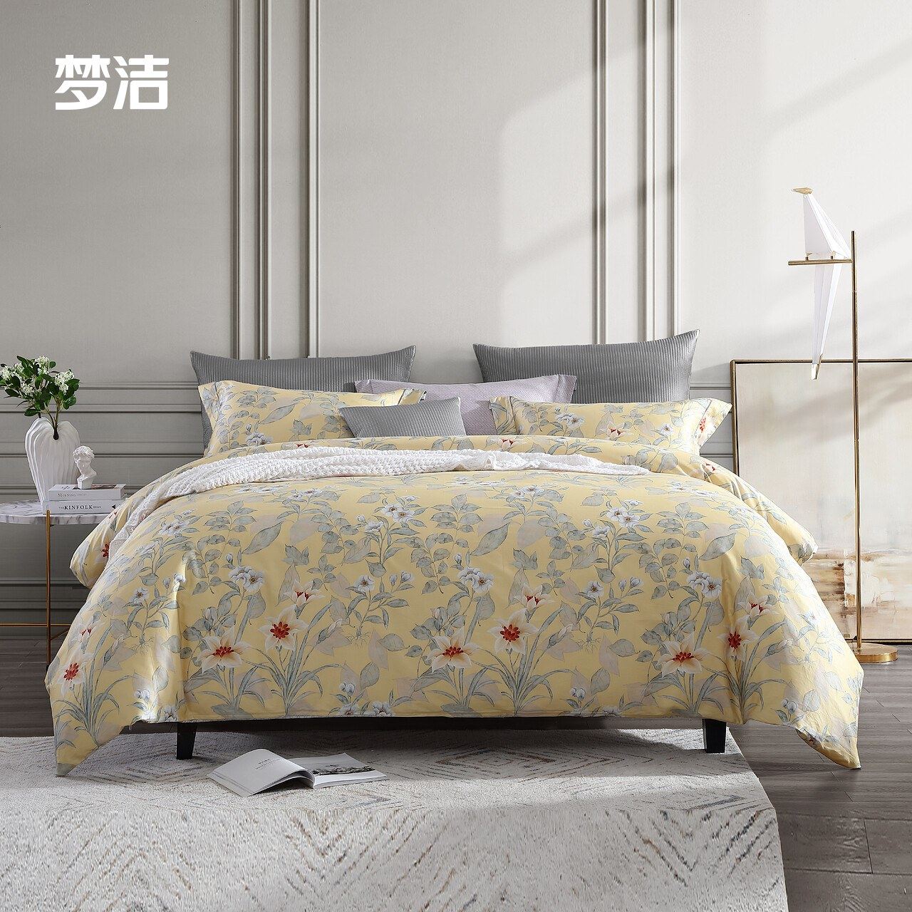 梦洁家纺长绒印花四件件套60s柔软丝滑亲肤床单床品套件