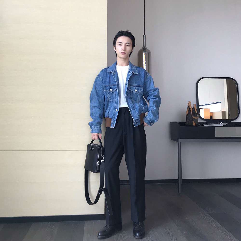 GSSU秋冬小众韩版复古vintage廓形夹克显高收腰洗水牛仔衣外套男