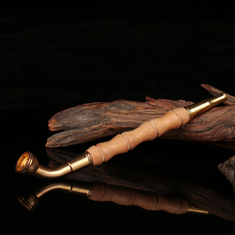 缅甸长辈烟锅旱烟袋烟斗旱烟红花老式竹节雕刻烟斗