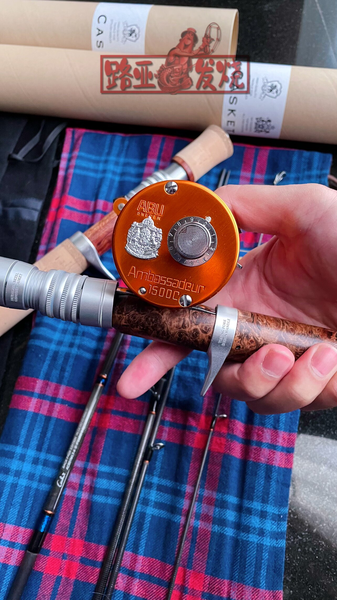 原装abu阿布大使1500c黄毛鼓轮大标橙色限量鱼线轮