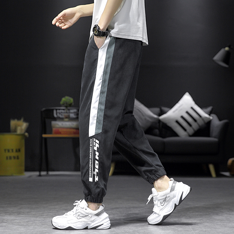 黑色春秋季运动裤子男韩版潮流宽松百搭休闲九分工装长裤潮牌束脚