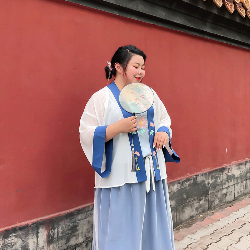 【大码女装】胖mm中国风大码汉服套装女200斤夏防晒外套吊带
