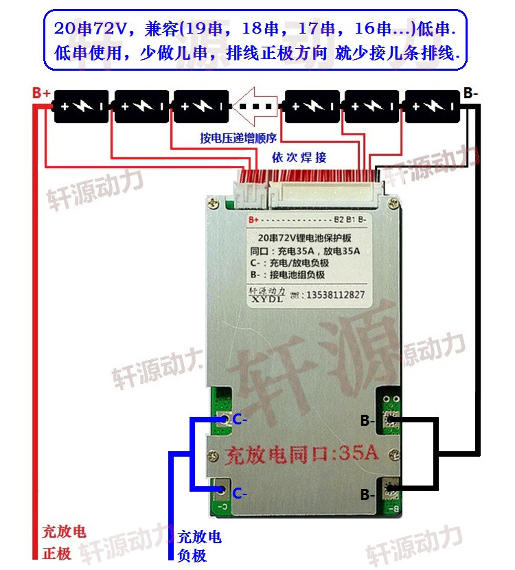 72v电池怎么串联图,72伏六块电瓶串联图 17串64v21串72v同口30a锂电池保护板电动自行车动力电池保护板
