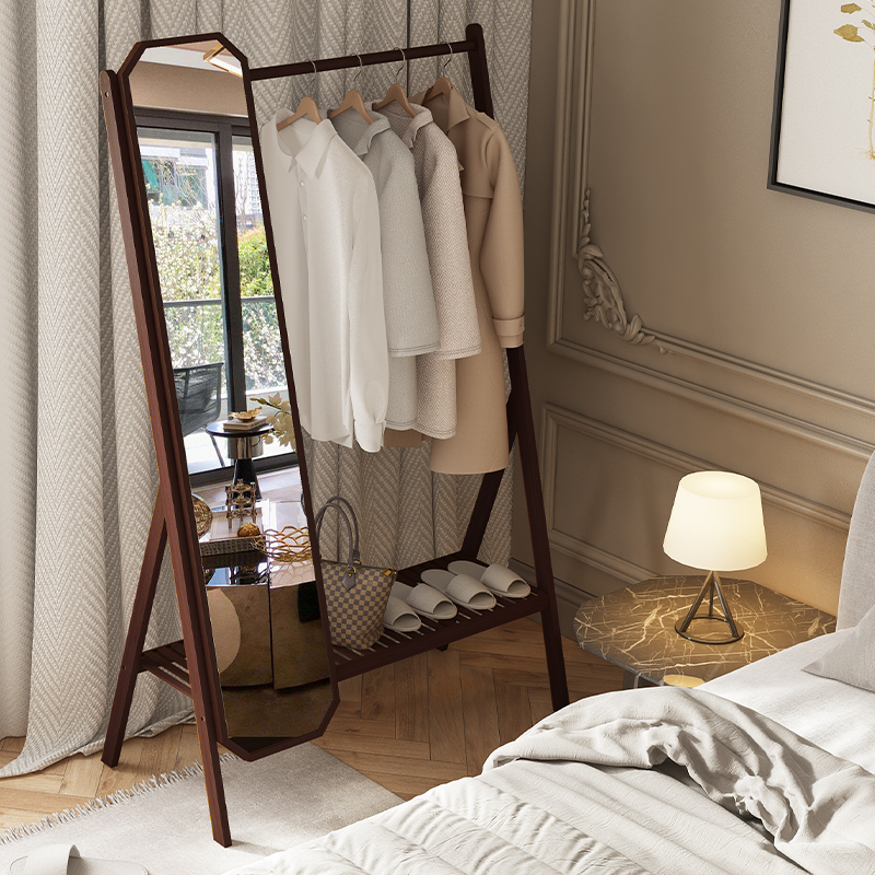 落地式穿衣镜楠竹竹制全身卧室收纳置物衣帽挂架穿衣镜