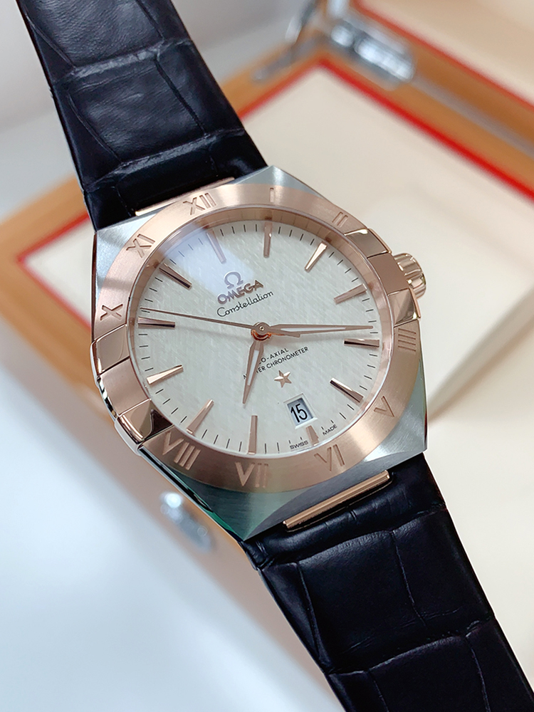 欧米茄omega星座系列商务皮带机械男表日历13123392002001