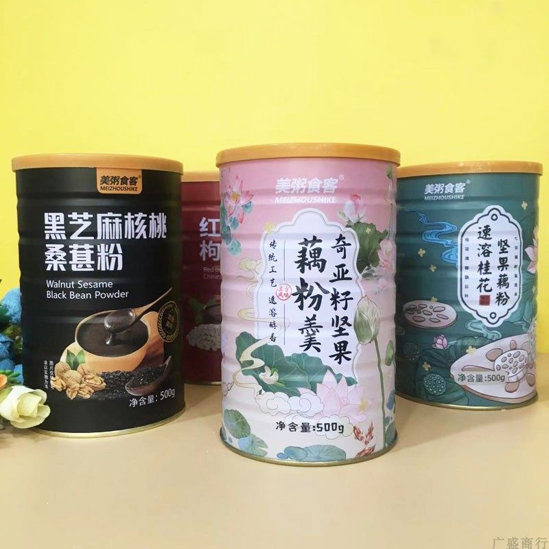 美粥食客奇亚籽莲藕粉罐装500g冲泡速溶芝麻藕粉