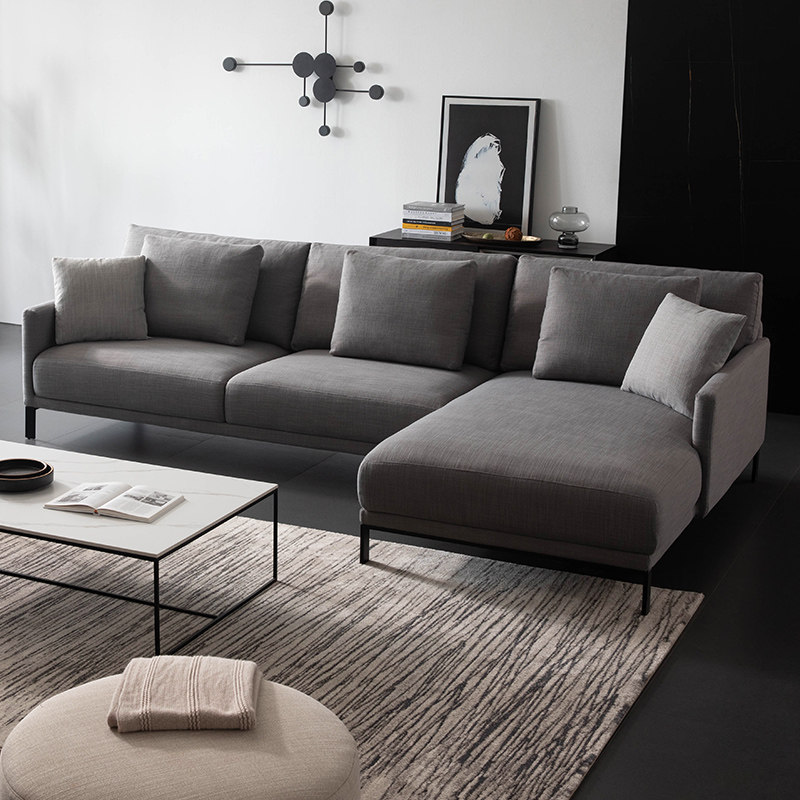灰色深色现代简约意式极简羽绒布艺沙发贵妃沙发高脚布艺沙发