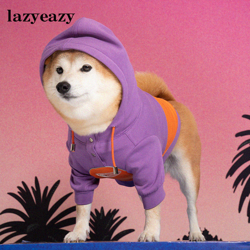 lazyeazy宠物卫衣撞色连帽拼接春季服猫咪狗狗法斗中小型犬运动款