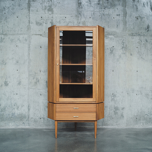 一屿家居转角高柜北欧黑胡桃木拐角玻璃高柜墙角置物落地储物柜