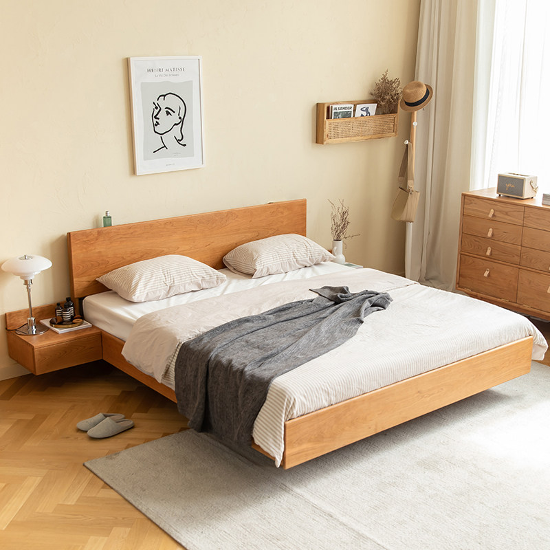 日式实木木床悬浮北欧15米双人床樱桃桃木悬空实木床