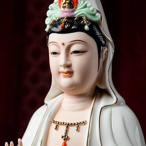 戴玉堂渡海观音菩萨陶瓷粉衣立式神像居家佛堂摩托车遮阳伞