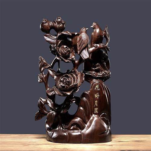 卡洛花梨木雕雕刻花好月圆摆件中式家居花鸟装饰其他鞋配件