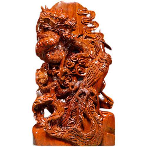 仙将花梨木雕龙凤呈祥摆件红木龙凤家居客厅玄关方向盘