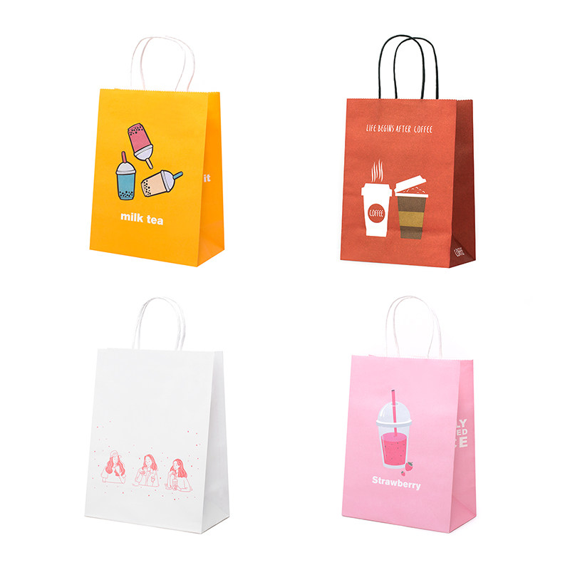 奶茶饮品外卖打包袋手提创意网红加厚批发定制印logo饮料牛皮纸袋
