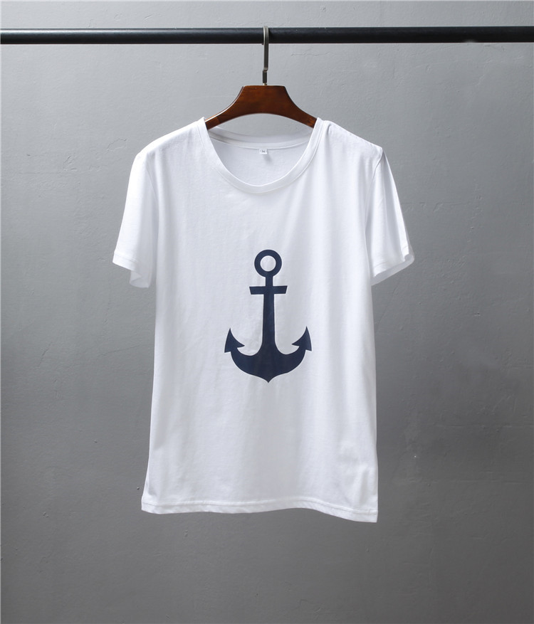 夏季海军风船锚印花女式休闲百搭宽松大码纯棉t恤