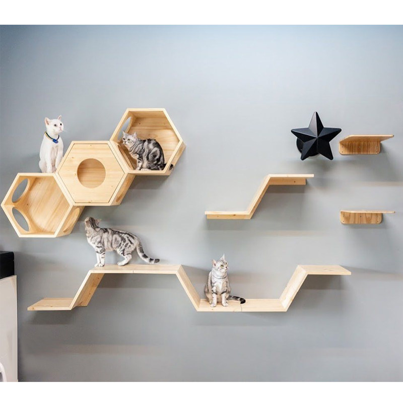 实木猫爬架壁挂六角猫窝跳台猫墙猫树玩具创意猫爬架