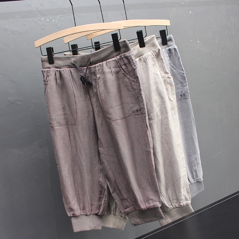 撤柜单！外贸剪标质朴天然亚麻面料马裤百搭男士时尚休闲裤七分裤