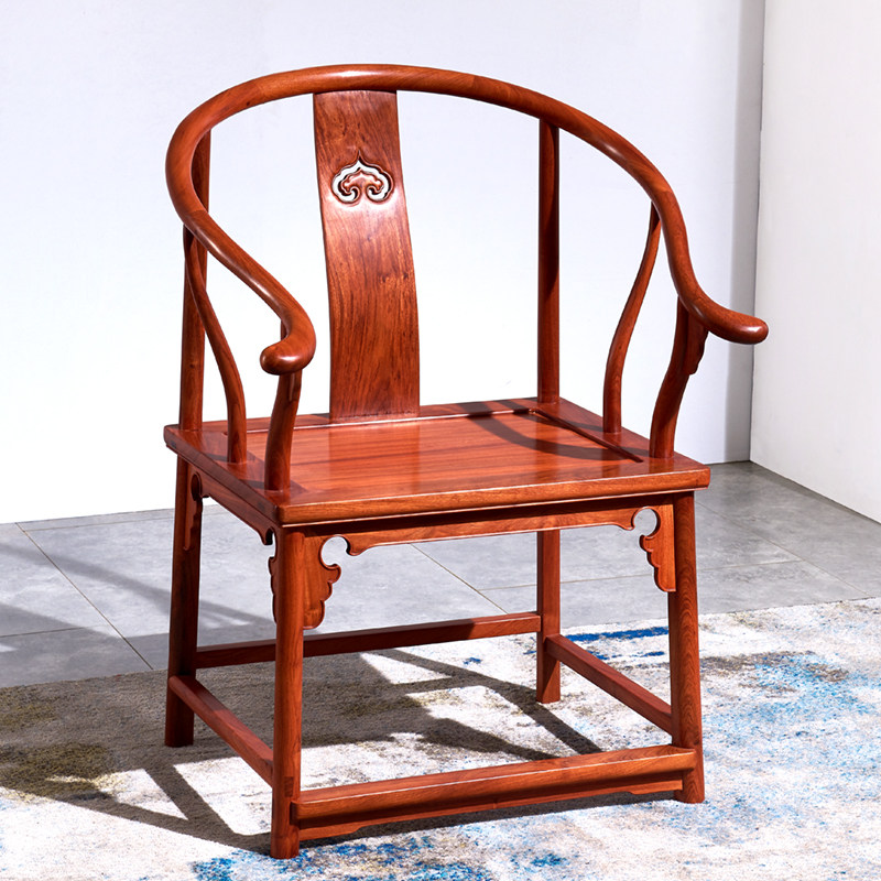 聚航明式家具赞比亚花梨透雕云纹圈椅中式太师椅圈椅