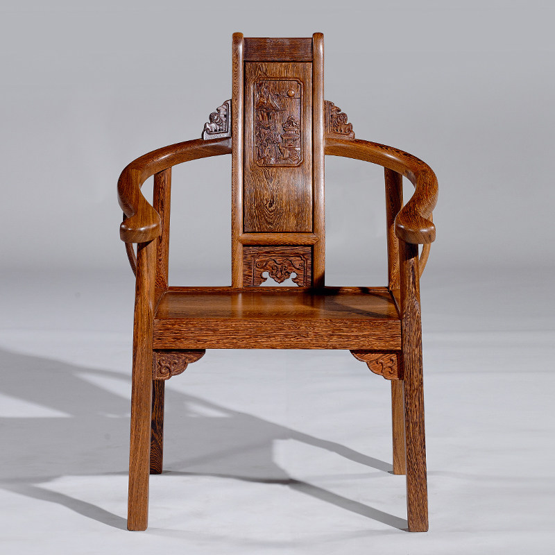 聚航红木家具鸡翅木文福椅仿古中式实木圈椅圈椅