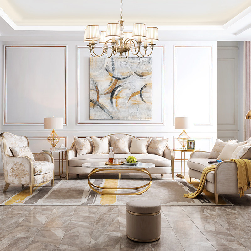 古欧世家现代美式轻奢布艺沙发全实木客厅简欧现代简美田园家具