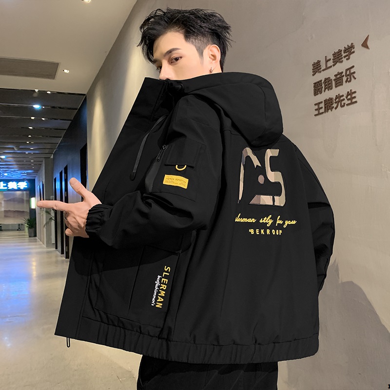 2022新款男士春季工装夹克加绒潮牌休闲运动春秋外套韩版潮流衣服