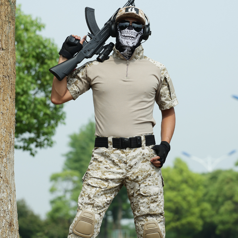 迷彩服套装男夏季短袖作服训教官服美式军装弹力蛙服战术套装军迷