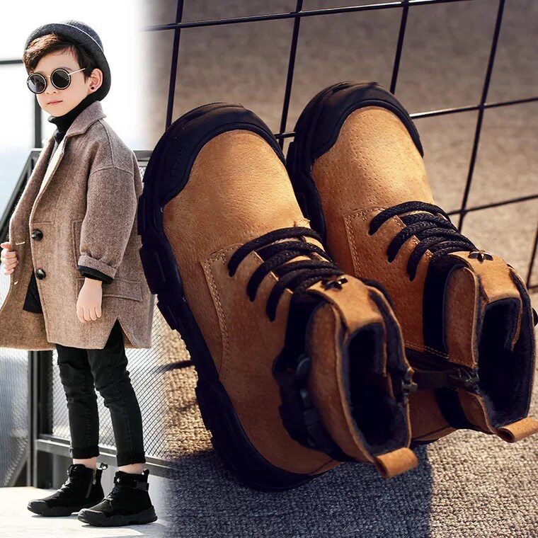 男童靴加大棉棉靴保暖冬季加厚雪地马丁靴子皮靴