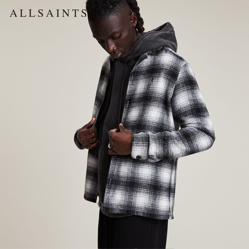 allsaints男士格子衬衫保暖男装2022春夏季加厚衬衣衬衫