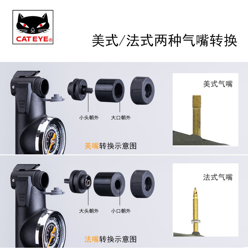 cateye自行车打气筒便携迷你打气筒高压山地车篮球美法嘴带气压表