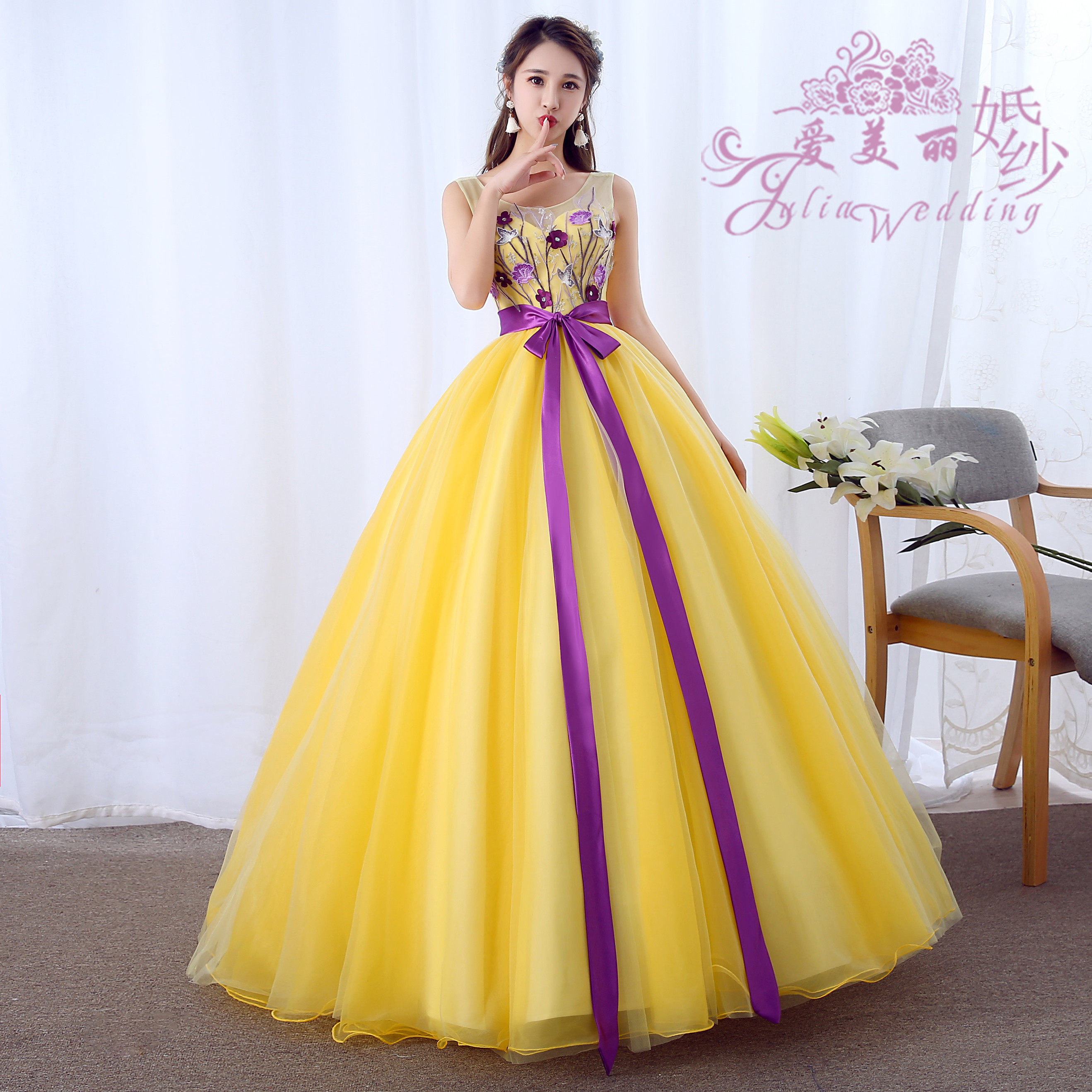 独唱美声晚礼服蓬蓬大码新款彩色婚纱艺考演出服礼服