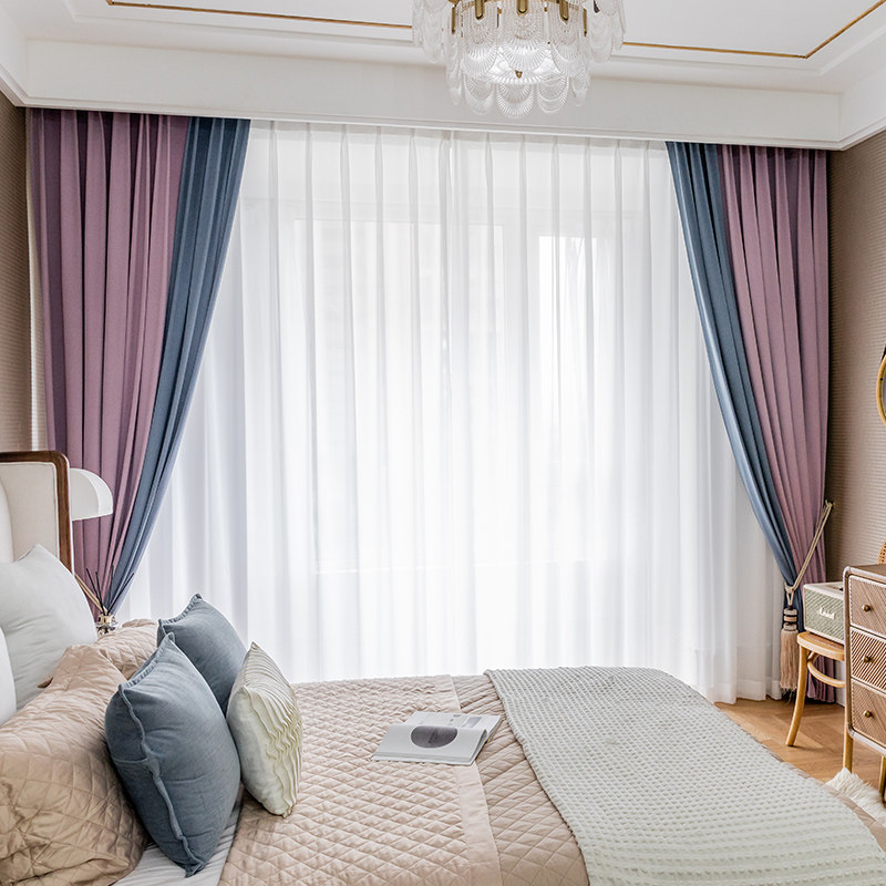 拼色窗帘遮光北欧简约现代客厅卧室飘窗隔热定制窗帘