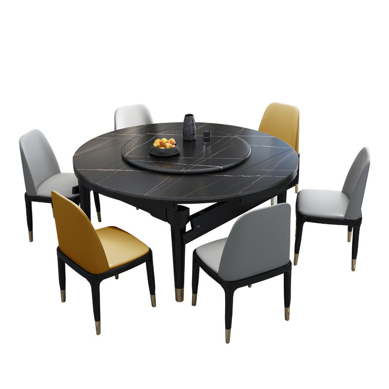 轻奢大理石餐桌桌椅组合现代简约伸缩圆桌家用设计师餐桌