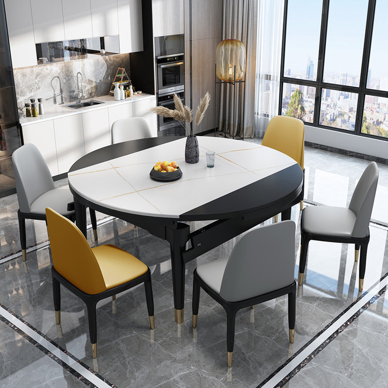 轻奢大理石餐桌桌椅组合现代简约伸缩圆桌家用设计师餐桌