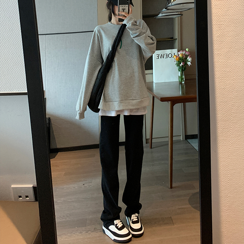 牛仔裤女直筒春装2022显瘦加绒高腰2021秋冬新款宽松百搭黑色裤子