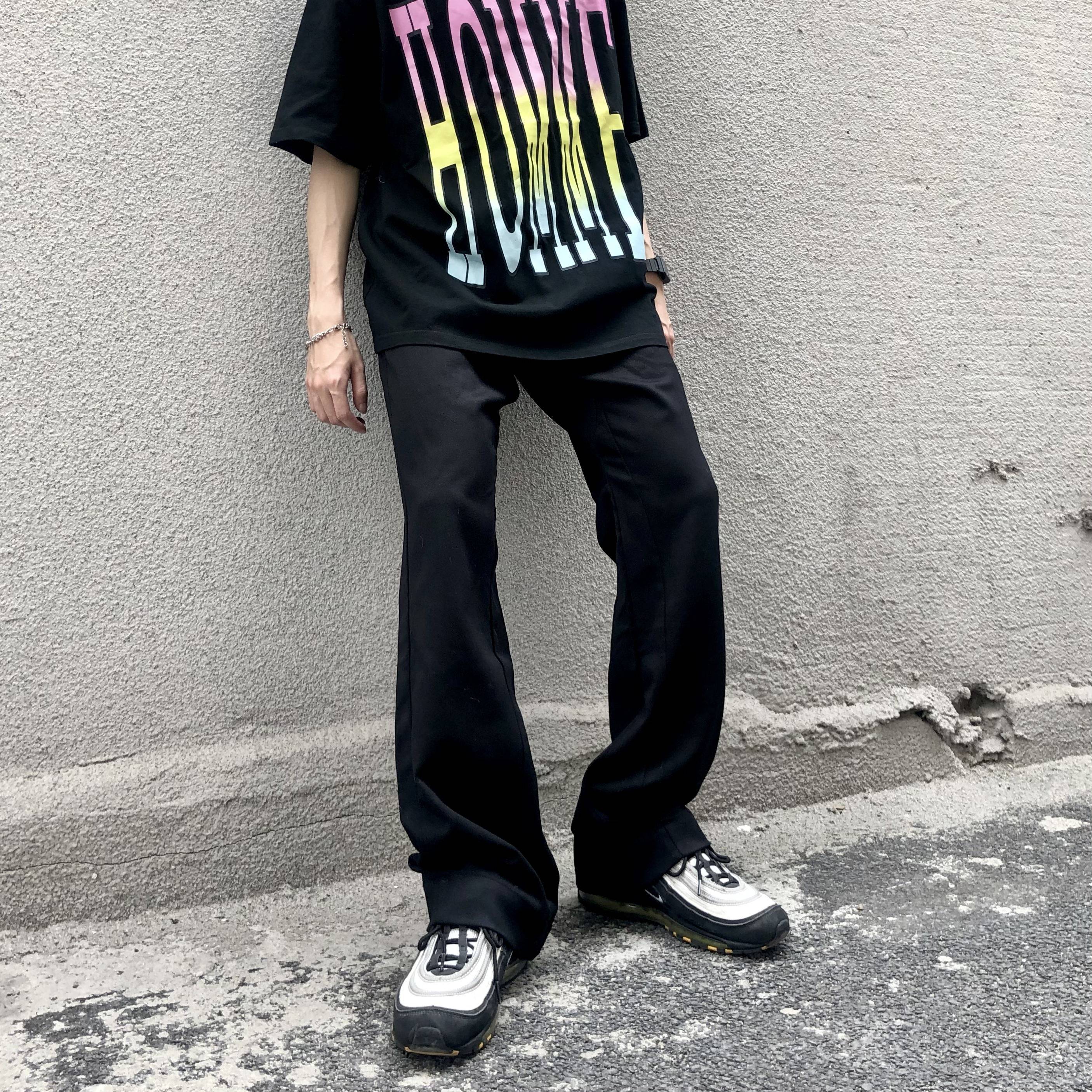 vibe风高街vujade裤子男夏季修身喇叭休闲长裤工装裤男ins潮牌