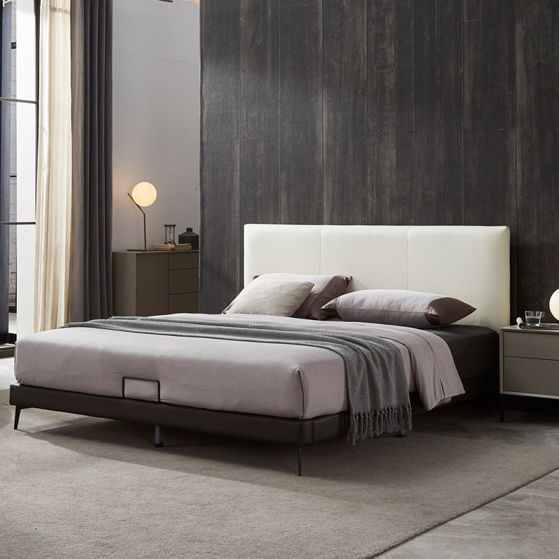 意式极简头真皮现代简约双人床婚床齐边床轻奢风后现代皮艺床