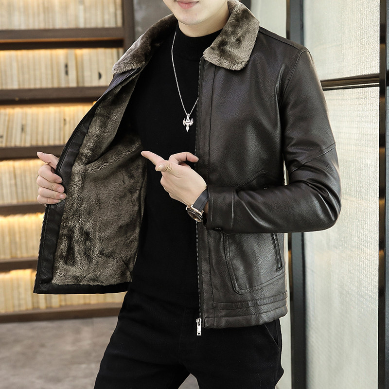皮衣外套毛领pu皮皮皮毛一体加绒加厚冬季皮衣