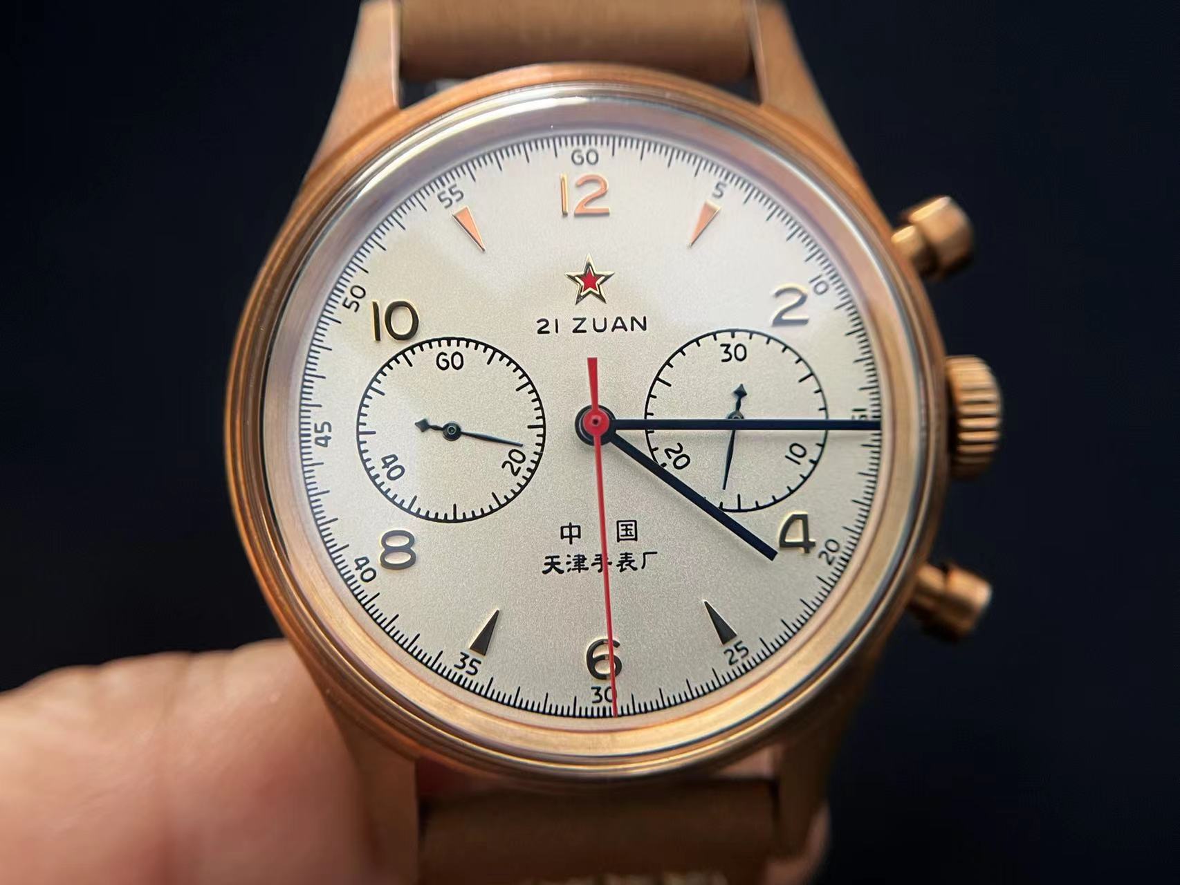天津手表飞行员1963青铜手动机械计时码表夜光赛车风佐罗面维纳斯