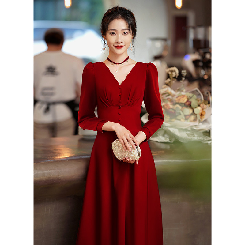敬酒新娘平时可穿红色高级红裙子订婚连衣裙夏季礼服