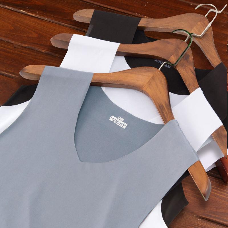 无痕背心男士冰丝莫代尔棉夏季宽肩V领无袖T恤紧身修身型运动坎肩