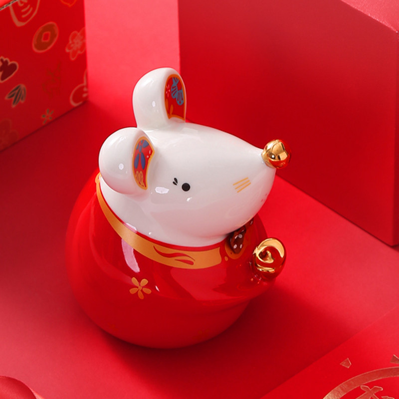 鼠年小老鼠存钱罐本命年吉祥物生肖鼠红色储蓄罐客厅可爱桌面摆件