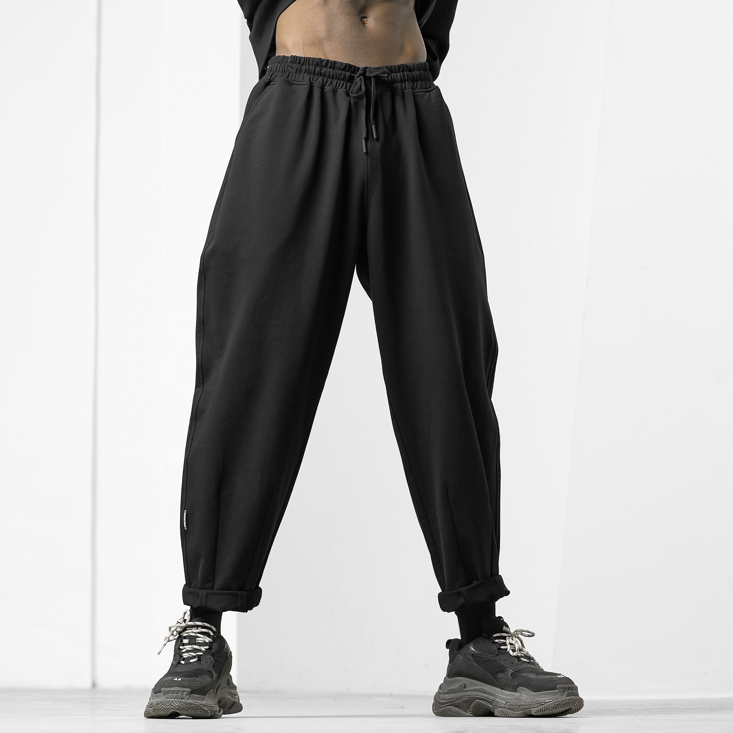 bodydream运动裤潮流百搭宽松休闲时尚束口针织系带直筒小脚裤男