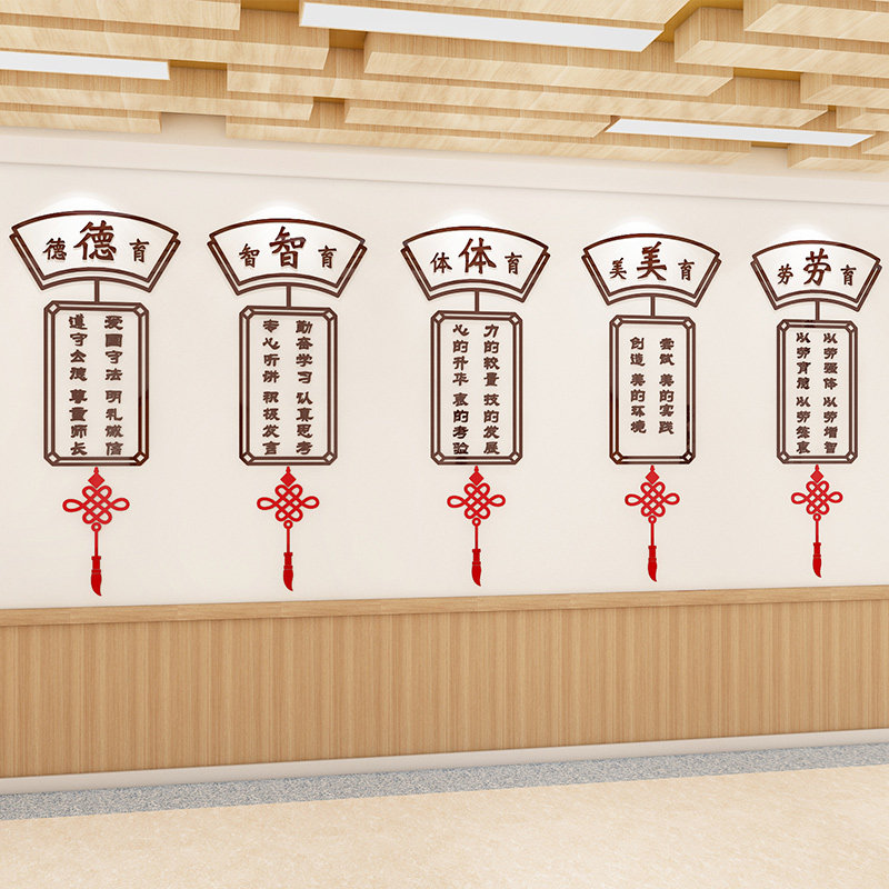 德智体美劳国学文化亚克力教室装饰墙贴幼儿园班级墙贴