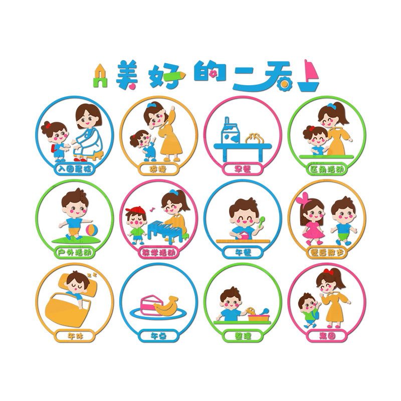 幼儿园的一天主题墙环创墙贴一日生活流程图班级布置教室文化墙纸