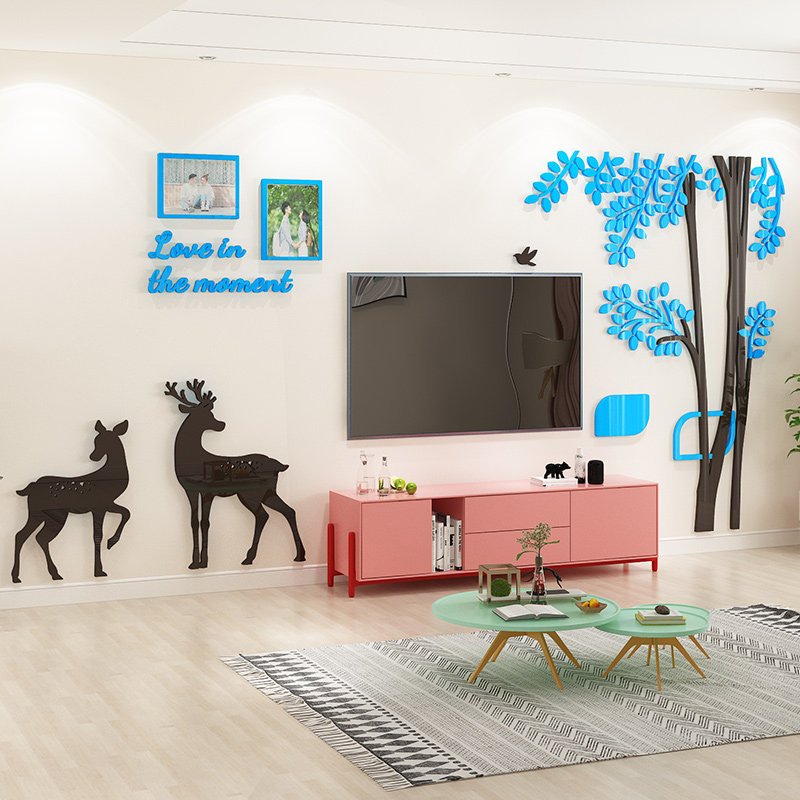 新款客厅电视背景墙装饰贴画现代简约3d立体贴纸墙贴