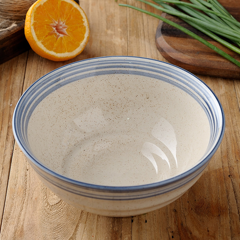 螺纹复古拉面碗手绘蓝大口8英寸加厚6英寸面陶碗