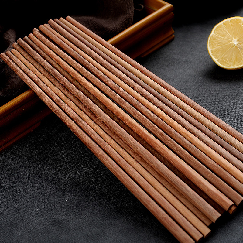 实木红檀木筷子套装快子家用家庭装10双红木筷子无漆无蜡木质防滑