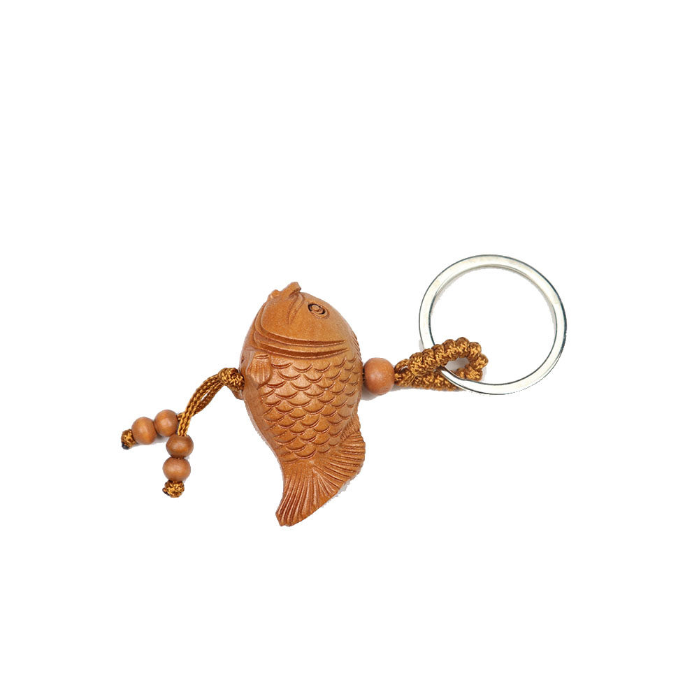 桃木木雕鲤鱼钥匙扣木质卡通金鱼礼品挂件生日钥匙扣