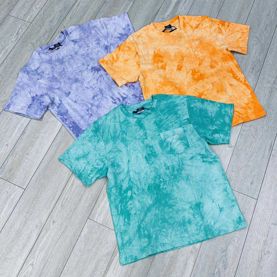 upsclottee扎染口袋夏日配色短袖男女女同t恤