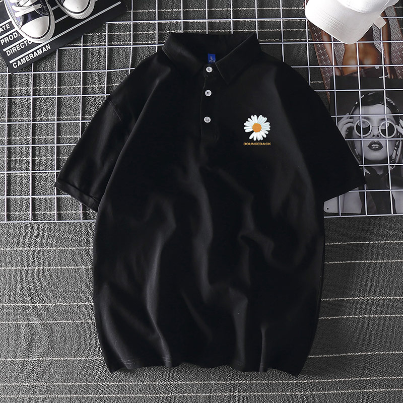 2022夏季新款雏菊印花潮港风polo衫男翻领男士菠萝衫潮牌短袖t恤
